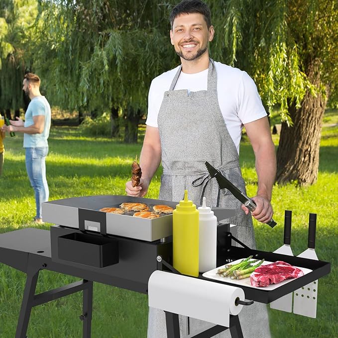 New Upgraded Griddle Caddy Shelf for Blackstone 17"/ 22"/ 28" Griddle, Addition Side Rack Storage Tray with Paper Towel Holder, Spatula Holder Organizer for Blackstone Grill Accessories