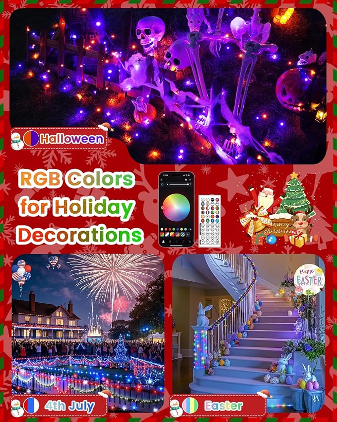 OZS 200LED Smart Color Changing Fall String Lights | 82FT App Controlled Orange Lights, Waterproof RGB LED String Lights with Remote & Timer, Music Sync Multiple Modes Indoor Outdoor for Fall Decor