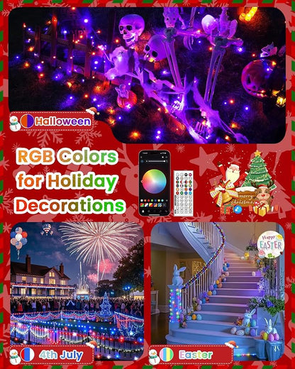 OZS 200LED Smart Color Changing Fall String Lights | 82FT App Controlled Orange Lights, Waterproof RGB LED String Lights with Remote & Timer, Music Sync Multiple Modes Indoor Outdoor for Fall Decor