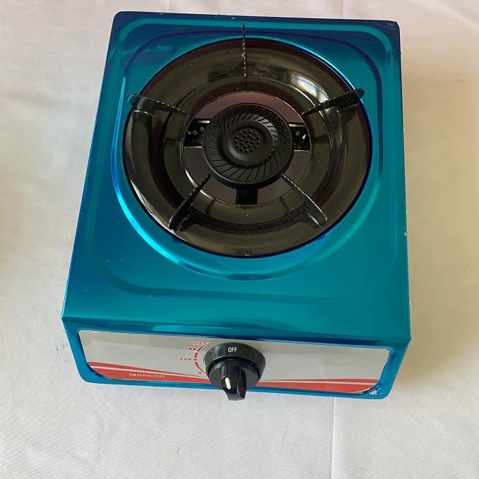 Portable Single Burner Gas Stove, Compact Countertop Gas Burner with Adjustable Flame Control, Metal Pot Support, Tabletop Cooking Stove for Kitchen, Outdoor Cooking, RV, Patio & Emergency Use, Blue