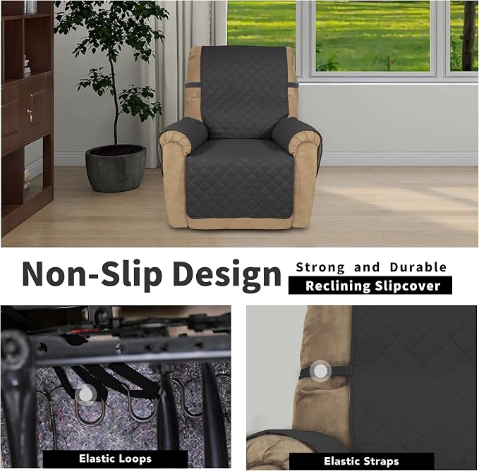 Easy-Going Reversible Couch Cover, Recliner 22 in, Darkgray/Beige | Machine Washable Slipcover For Dogs, Water Resistant Furniture Mat For Living Room, Non-Slip Sofa Cover, Pet Friendly