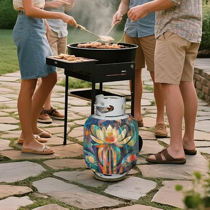 Lotus Flower Propane Tank Cover 20 LB Cylinder Covers for Outdoor and Indoor Use Dustproof Camper Propane Tank Cover