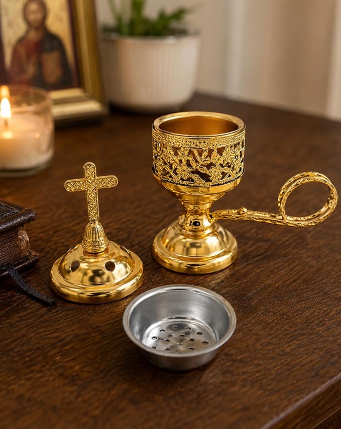 Yawlsow Incense Burner, Frankincense Charcoal Incense Stand, Bakhoor Incense Burner Holder, Ideal for Aromatherapy, Yoga and Spa, Home and Christian Church Censer, (Gold*2)