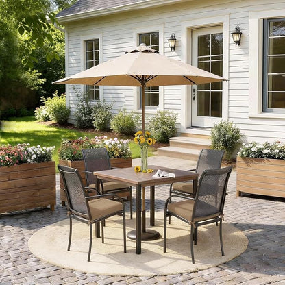 Goodgoods 19.5 x 20 Outdoor Chair Cushions Set of 4, Fade-Resistant & Water-Resistant Patio Seat Cushion Pads with Ties, 30D High-Resilience Foam for Dining Room Kitchen Chairs, Toffee