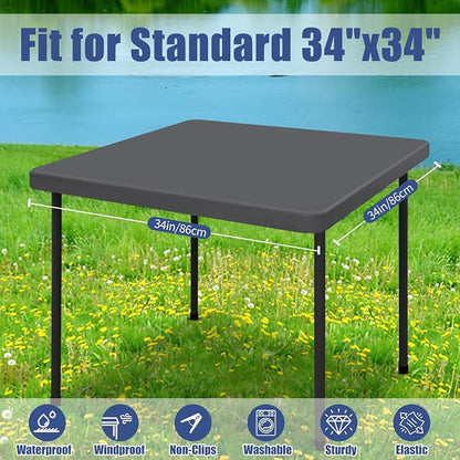 Moosfor Spandex Square Table Cloth, Elastic Fitted Tablecloths for Picnic, Stretch Washable Patio Table Cover for Outdoor, Camping, Banquet and Parties (Dark Grey, 34"x34")