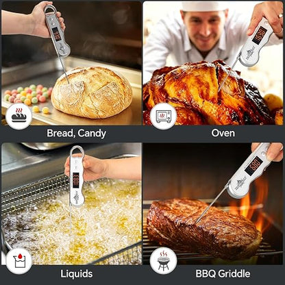 0.3s Fast Read Meat Thermometer – USB-C Rechargeable, Silvery | Digital instant read for BBQ, baking, and candy –no batteries needed