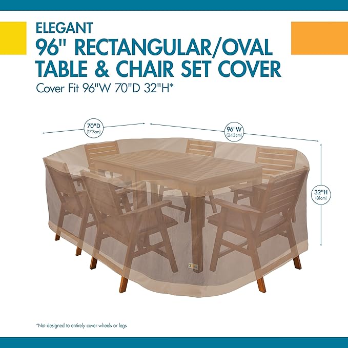 DUCKCOVERS Elegant Waterproof 96 Inch Rectangular/Oval Patio Table & Chair Set Cover, Outdoor Table Cover