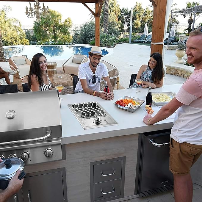 Single Grilling Side Burners for Outdoor Grill, 15,000BTU Natural Gas Side Burner, Sturdy 304 Stainless Steel, with Liquid Propane Kit, Drop-in Side Burner for Outdoor Kitchen BBQ Island