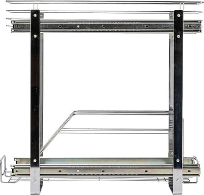 Household Essentials Glidez Multipurpose Chrome-Plated Steel Pull-Out/Slide-Out Storage Organizer for Cookware and Bakeware - 2-Tier Design - Fits Standard Size Cabinet or Shelf, Chrome