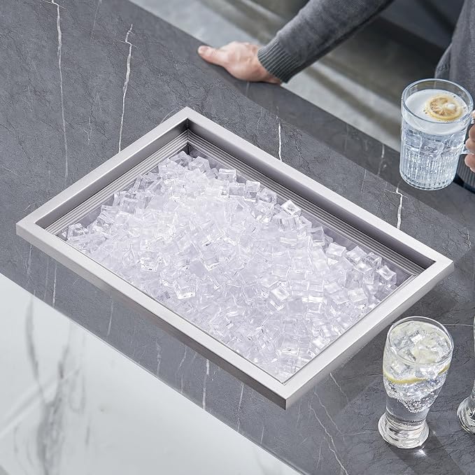 VEVOR Drop in Ice Chest, 20" L x 14" W x 12" H Stainless Steel Ice Cooler, Commercial Ice Bin with Cover, 40 qt Outdoor Kitchen Ice Bar, Drain-Pipe and Drain Plug Included, for Cold Wine Beer | Commercial Ice Bin with Cover, 40 qt Outdoor Kitchen Ice B...