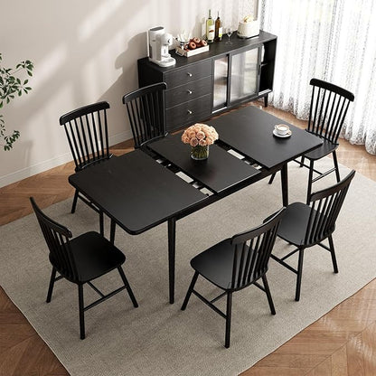 Muwuele Solid Wood Extendable Dining Table for 4-8 People with Seamless Extension from 47.2 to 63 Inches, Easy Assembly, Expandable Tables for Small Spaces, Dining Room, Kitchen, Living Room, Black