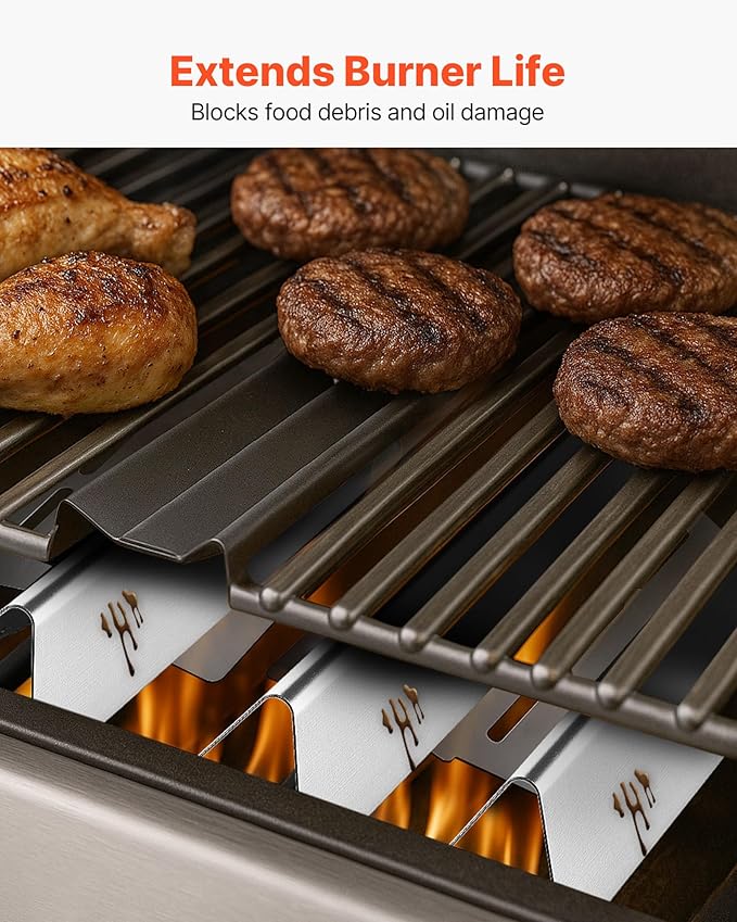 VEVOR Flavorizer Bars and Heat Deflectors, 17 inch Grill Replacement Part, for Weber Genesis 300 Series Grills, Including E310 E320 E330 S310 S320 S330, Stainless Steel Thicker Heat Plate, 7 Pack