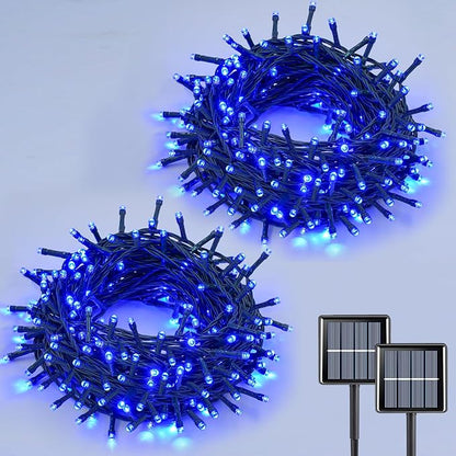 YEGUO Solar String Lights Outdoor Waterproof, 2 Packs Each 33ft 100 LED Blue Lights, 8 Modes Twinkle Light for Christmas Tree Outside Garden Yard Xmas Decor