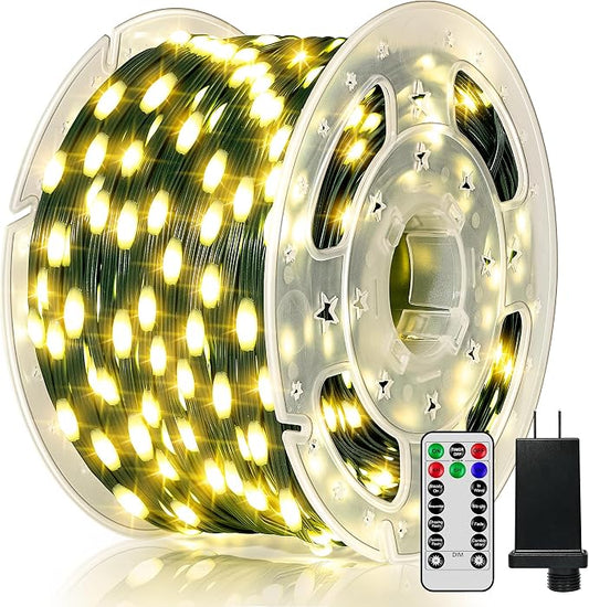 BrightChristmas Christmas Lights 600 LED 196 FT, Waterproof Outdoor String Lights with Remote and Timer, Christmas Tree Lights with 8 Modes Dimmable, Fairy Lights for Holiday Decor (Warm White)