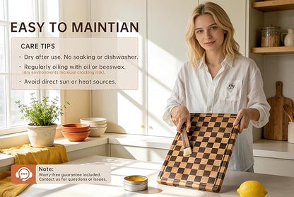 Checkered Cutting Boards for Kitchen, Wooden Chopping Board with Juice Grooves & Handles, Acacia Decorative Cutting Board Butcher Block Serving Tray with Gift Box, 16.5" x 11.6" x 0.8"