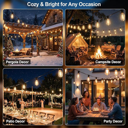 52FT Solar String Lights Outdoor Waterproof Patio Lights with Remote and 15+1 LED Shatterproof Bulbs, 3 Light Modes Dimmable & Timer Solar Lights for Backyard Porch Garden Wedding Decor