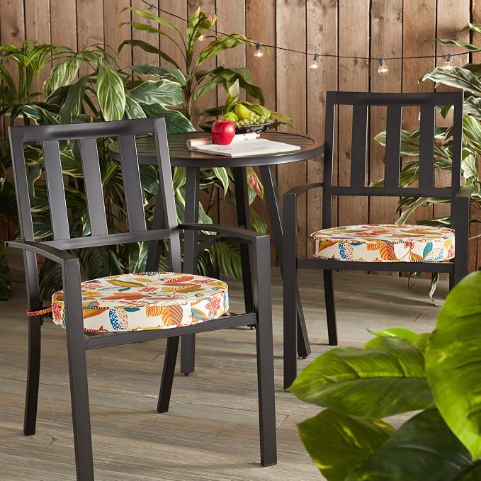 Greendale Home Fashions Outdoor 18-inch Round Reversible Seat Cushion, 2-Pack, Foliage 2 Count