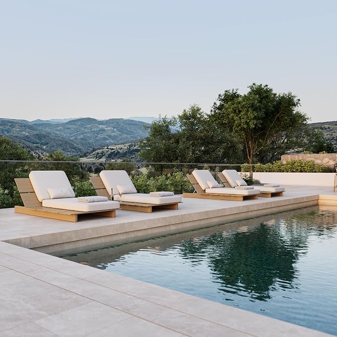 Acanva Solora Set of 2 Patio Chaise Lounge Chair Outdoor | Aluminum Reclining Chairs, 5-Position Adjustable, Water-Resistant Olefin Fabric Cushion, for Poolside, Balcony, Yard