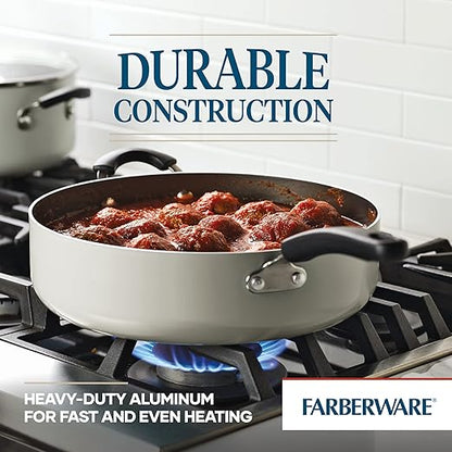 Farberware Cookstart DiamondMax Nonstick Jumbo Cooker with Lid and Helper Handle, Dishwasher Safe, 6 Quart - Silver