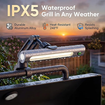 Grill Light BBQ Accessories Rechargeable: Bright 300lm LED Grill Light - IPX5 Waterproof & 3H Fast USB-C Charging - Magnetic & 360° Handle Mount Smoke Accessories - Grilling Gifts for Men Dad Husband