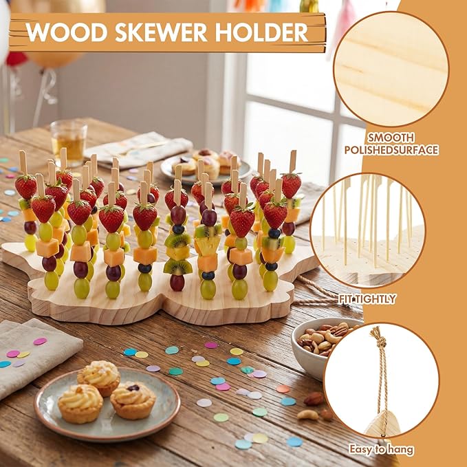 Vesici 2 Pcs Skewer Holder with 100 Pcs 5.9" Cocktail Pick, 98 Holes Fruit Kabobs Appetizer Food Pick Stand and Display Serving Holder for Wedding Party Buffet Catering Event Favor(Butterfly)