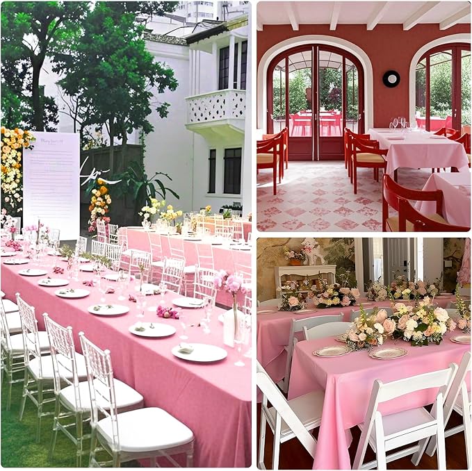 8 Pack Pink Tablecloth 60 x 102 Inch Rectangle For 6 Foot Tables | Wrinkle Resistant, Washable Polyester Fabric, Rectangular Table Cloth for Wedding Party Banquet Buffet and Camping