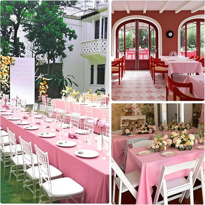8 Pack Pink Tablecloth 60 x 102 Inch Rectangle For 6 Foot Tables | Wrinkle Resistant, Washable Polyester Fabric, Rectangular Table Cloth for Wedding Party Banquet Buffet and Camping