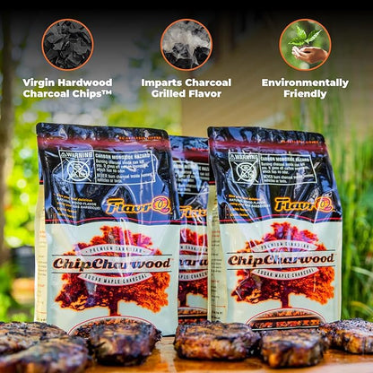 Starter Kit - Natural Sugar Maple Charcoal Chips & Stainless Steel Grid - Get Authentic Charcoal BBQ Taste on a Gas Grill in 10 Minutes - Smoker Box Alternative for Propane Grills - 2lb Bag