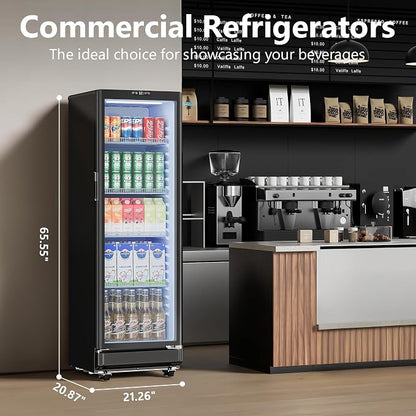 8.5 Cu.Ft Commercial Display Fridge with Glass Door | Double-Tempered Glass, Locking Key & LED, Outdoor/Indoor Versatile, Bar/Office/Restaurant, Spacious Storage, Energy Saving