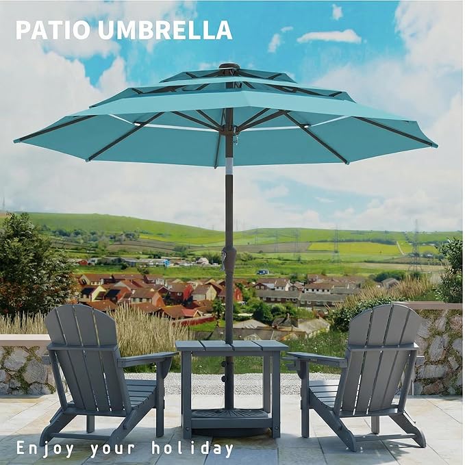 10FT Patio Umbrella 3 Tiers Outdoor Market Umbrella w/Push Button Tilt, Crank, UV and Waterproof Table Umbrella for Garden, Pool, Backyard, Deck, Lawn, Sky Blue