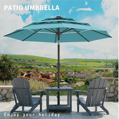10FT Patio Umbrella 3 Tiers Outdoor Market Umbrella w/Push Button Tilt, Crank, UV and Waterproof Table Umbrella for Garden, Pool, Backyard, Deck, Lawn, Sky Blue