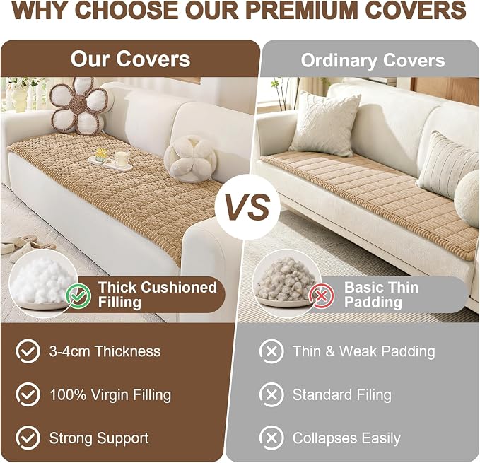 OstepDecor Couch Cover for Dogs, Washable Non Slip Sofa Cover for Pets | Soft Couch Covers for Sofa, Loveseat and Sectional, Furniture Protector Against Pet Hair & Dirt (27.6" x 86.6", Khaki)