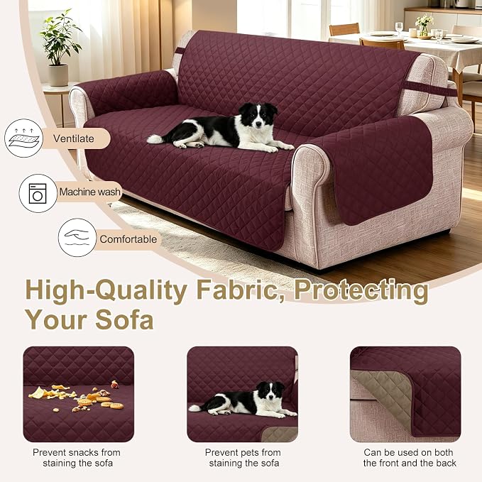 Reversible Recliner Chair Covers, 23" Chair, Burgundy/Camel | Chair Covers for Living Room with Elastic Straps, Water Repellent, Chair Protectors Covers for Dogs