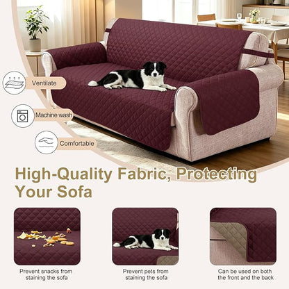 Reversible Recliner Chair Covers, 23" Chair, Burgundy/Camel | Chair Covers for Living Room with Elastic Straps, Water Repellent, Chair Protectors Covers for Dogs