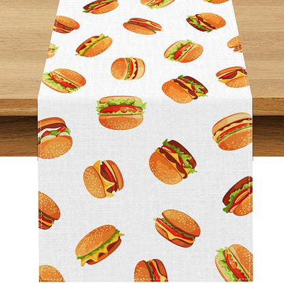 Hamburger Table Runner Burgers Themed Birthday Party Decoration Fast Food BBQ Dining Room Home Kitchen Table Decor