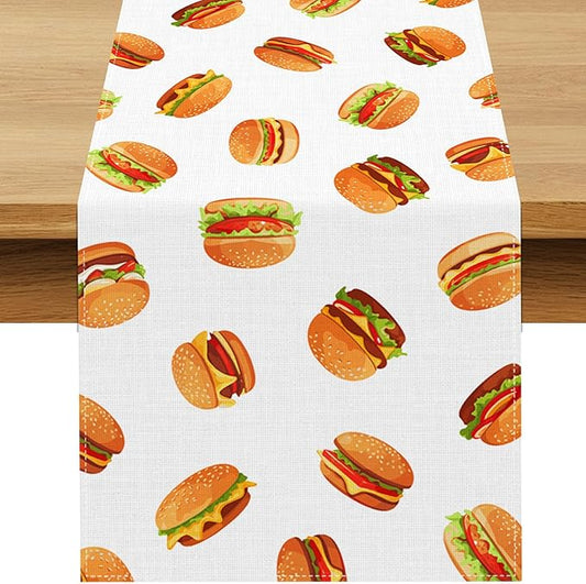 Hamburger Table Runner Burgers Themed Birthday Party Decoration Fast Food BBQ Dining Room Home Kitchen Table Decor