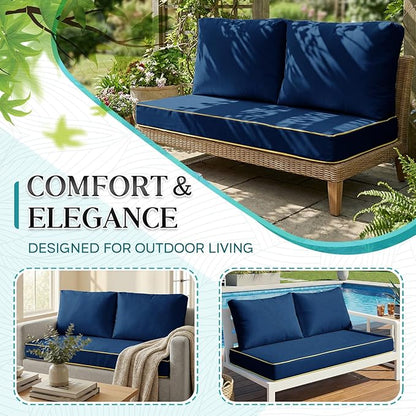Outdoor Sofa Cushion Set - Plush Patio Seat and Back Pillows, Thick Comfort Foam for Porch, Deck, Garden Furniture Cushion Replacement (Blue)