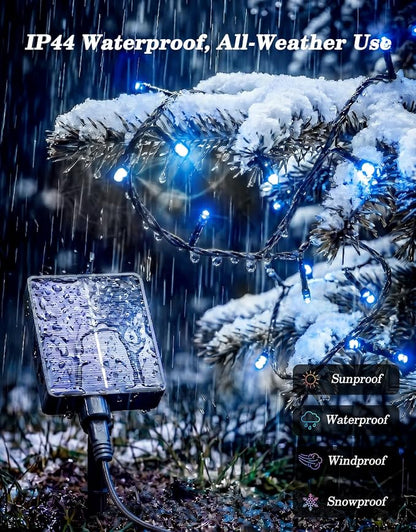 LitHome 2 Pack Solar String Lights Outdoor with Remote, Total 200LED 66FT | Solar Christmas Lights Outside Waterproof, 8 Modes String Light for Xmas Patio Garden Party Yard Tree Decor, Blue
