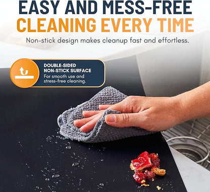 Oven Liners for Bottom of Oven - Large Heavy Duty Mats, 17” x 75” Non-Stick Reusable Liner for Electric, Gas, Toasters, Grills - BPA & PFOA Free Kitchen Accessory to Keep It Clean (Black)