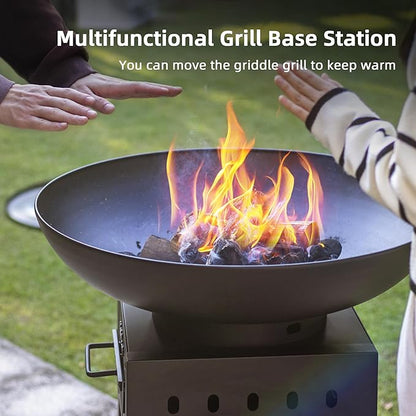 MASTER COOK Plancha Grill with Large Cooking Area, Round Charcoal Grill with Versatile Design as BBQ Grill and Fire Pit, Durable and Portable for Backyard, Camping and Party Use, 33.6"*15.7"*15.7"