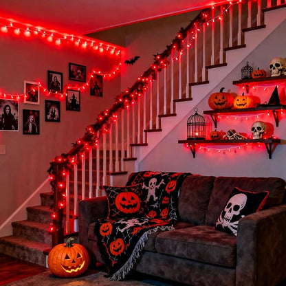 JMEXSUSS 33ft 100 LED Red Halloween Lights with 8 Modes Remote | Halloween Lights Battery Operated, Christmas String Lights Indoor Outdoor for Halloween Tree House Yard Xmas Decor