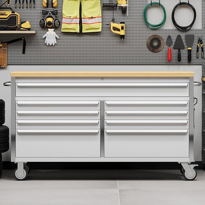 61 in Tool Chest, Tool Box Mobile 9 Drawers Storage Rolling Cabinet with Wheels Lock Key Locking System Drawer Liners for Garage Warehouse Repair Shop