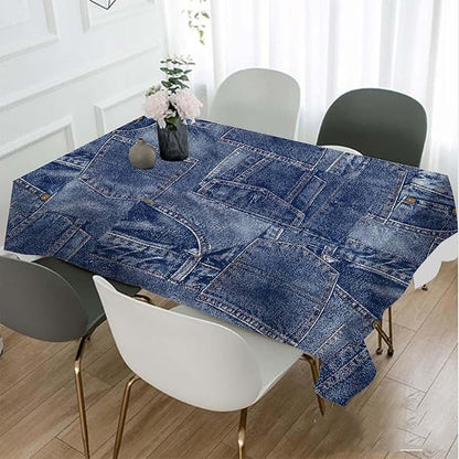 TKS MITLAN Denim Patchwork Style Decorative Rectangle Tablecloth Romance Indigo Miscellaneous Polyester Table Cloths Kitchen Table Cover for Dining BBQ Picnic Coffee Table 52 x 70 Inch 4-6 Seats