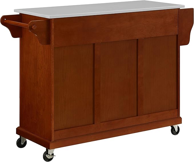 Crosley Furniture Full Size Stone Top Rolling Kitchen Island Storage Cart, Microwave Stand, Spice Rack, Cherry