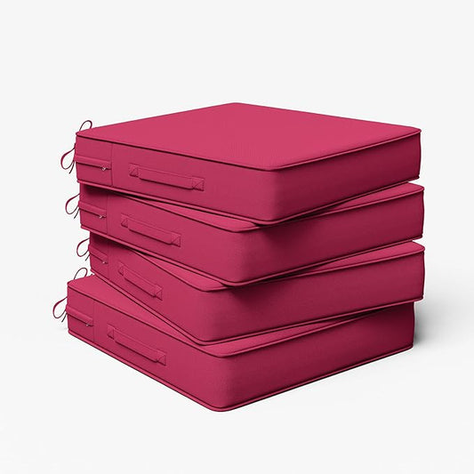 Outdoor Chair Cushion 24 x 24 x 5 Inches Patio Furniture Outdoor Waterproof Seat Cushion, Patio Chair Cushion with Handles and Ties, Square Dining Chair Cushion Set of 4, Pink