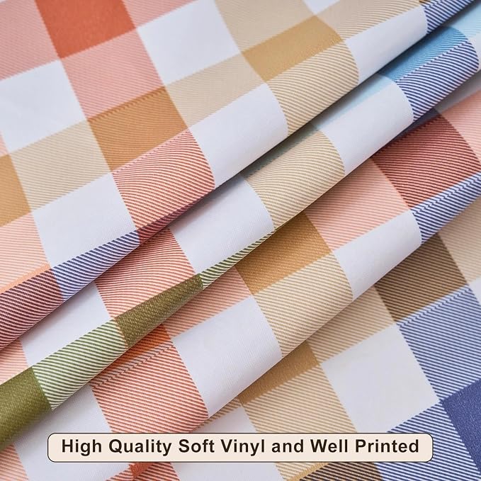 LIBERECOO Round Vinyl Fitted Tablecloth with Flannel Backing Elastic Edge Table Cover Waterproof Stain-Resistant Wipeable Tablecloths Fits 45-56 Inch Round Tables