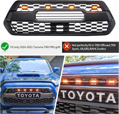 Grille Lights with Fuse for Toyota Tacoma TRD PRO Front Grille 2016 2017 2018 2019 2020 2021 2022 2023 (4PCS, Amber Yellow)