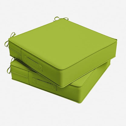 Outdoor Chair Cushion 24 x 24 x 5 Inches Patio Furniture Outdoor Waterproof Seat Cushion, Patio Chair Cushion with Handles and Ties, Square Dining Chair Cushion Set of 2, Grass Green