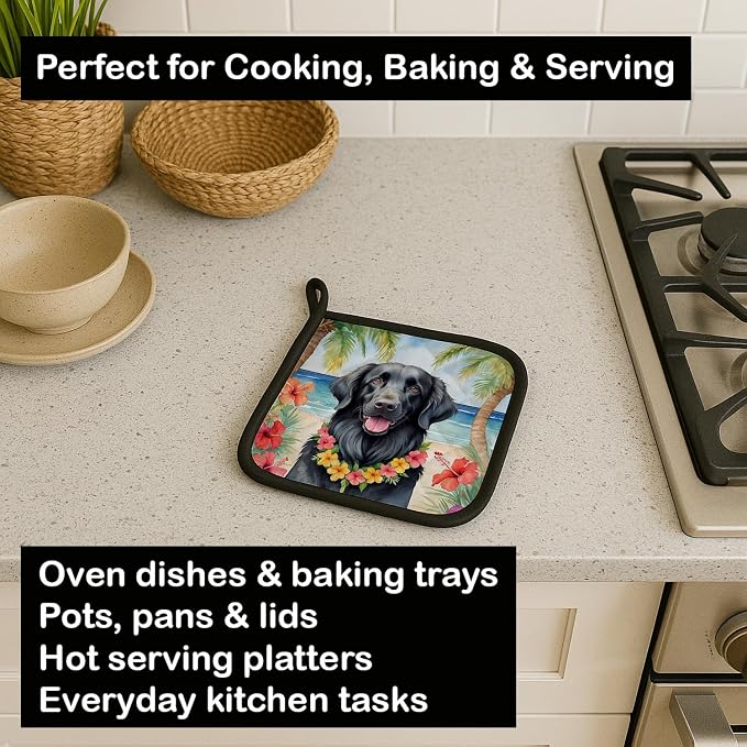 Caroline's Treasures Flat-Coated Retriever Luau Pair of Pot Holders Kitchen Heat Resistant Pot Holders Sets Oven Hot Pads for Cooking Baking BBQ, 7 1/2 x 7 1/2