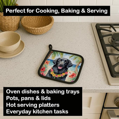 Caroline's Treasures Flat-Coated Retriever Luau Pair of Pot Holders Kitchen Heat Resistant Pot Holders Sets Oven Hot Pads for Cooking Baking BBQ, 7 1/2 x 7 1/2